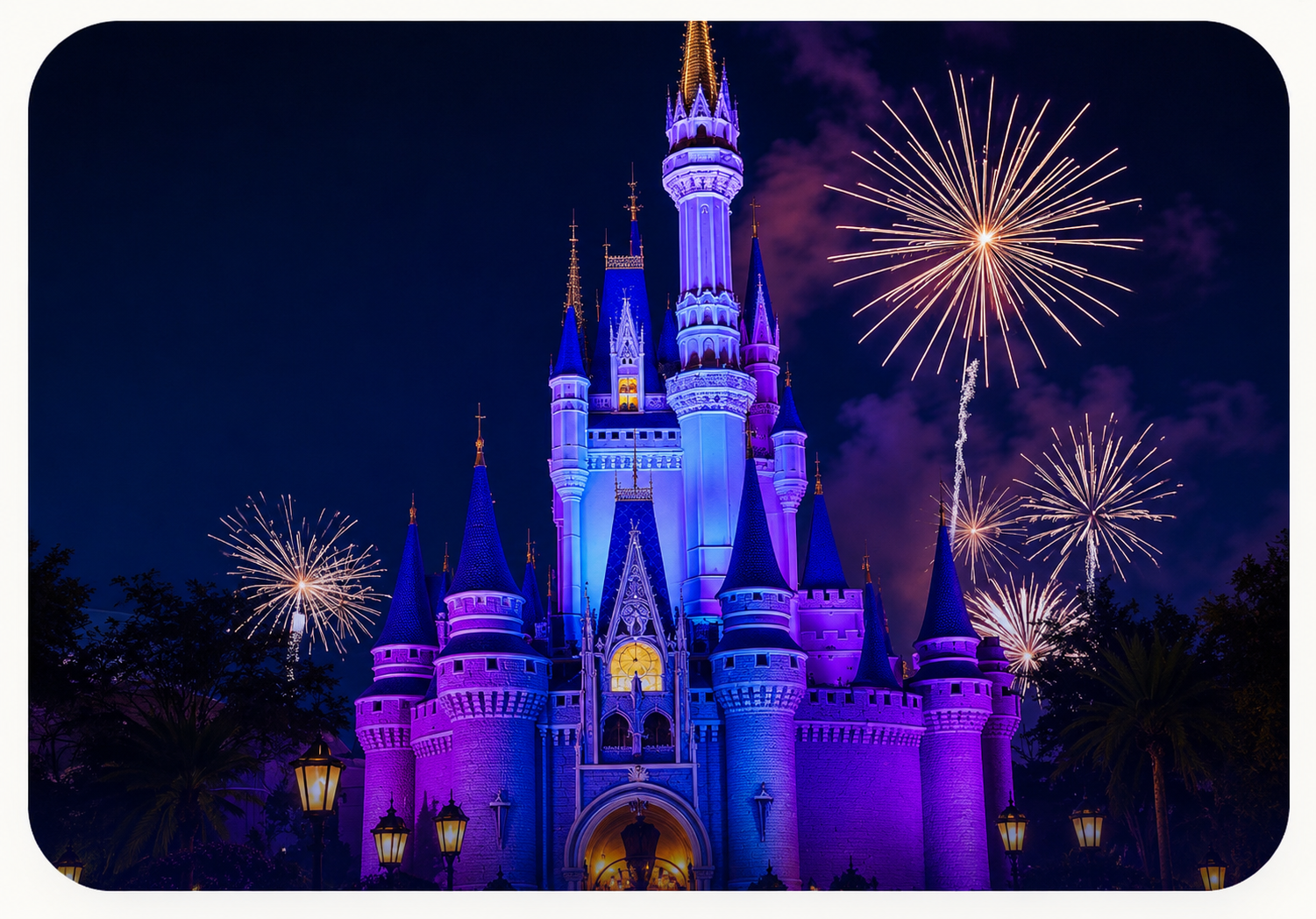 Castillo de Disney World con fuegos artificiales